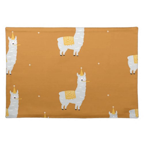Llama orange background birthday pattern cloth placemat