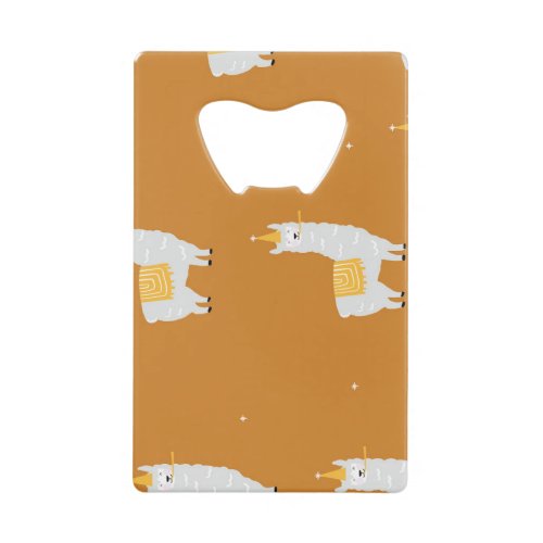 Llama orange background birthday pattern credit card bottle opener