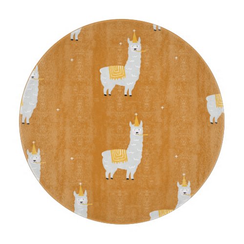 Llama orange background birthday pattern cutting board
