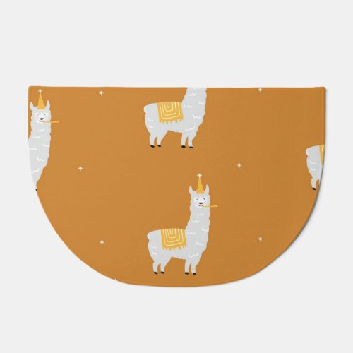 Llama orange background birthday pattern doormat