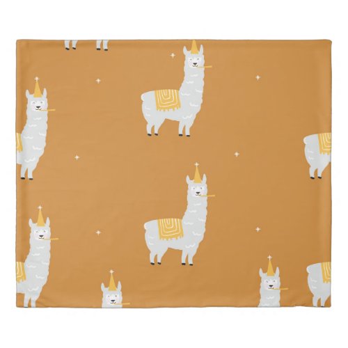 Llama orange background birthday pattern duvet cover