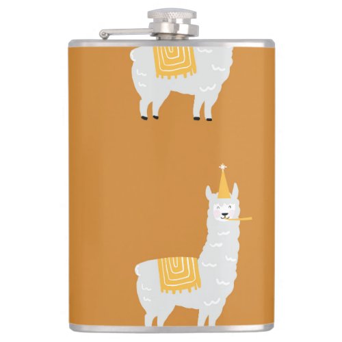 Llama orange background birthday pattern flask