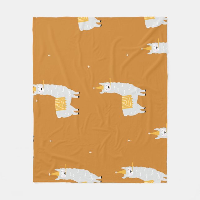Llama, orange background: birthday pattern. fleece blanket (Front)