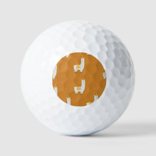 Llama orange background birthday pattern golf balls