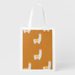 Llama, orange background: birthday pattern. grocery bag