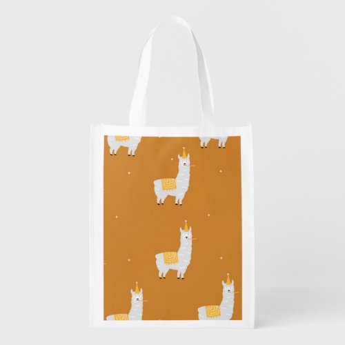 Llama orange background birthday pattern grocery bag