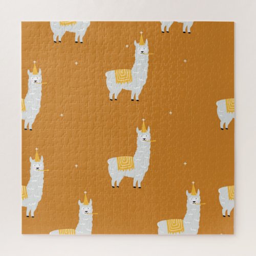 Llama orange background birthday pattern jigsaw puzzle