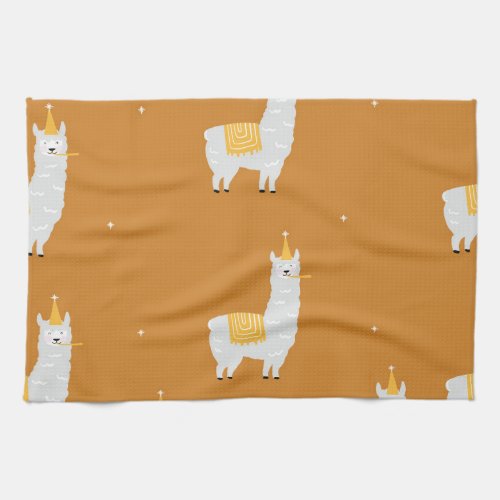 Llama orange background birthday pattern kitchen towel