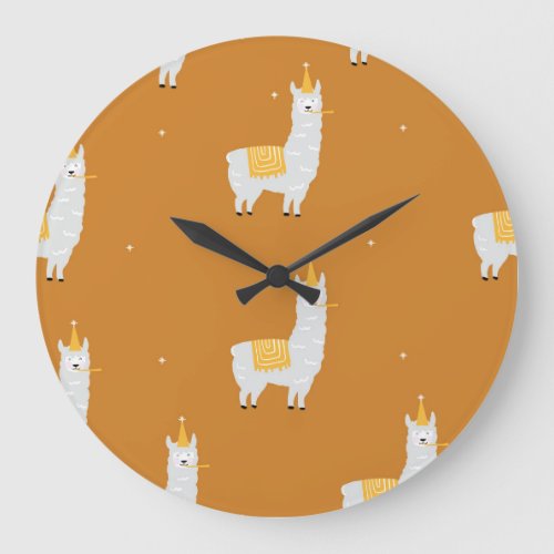 Llama orange background birthday pattern large clock