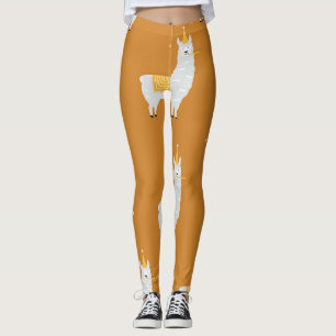 Llama, orange background: birthday pattern. leggings