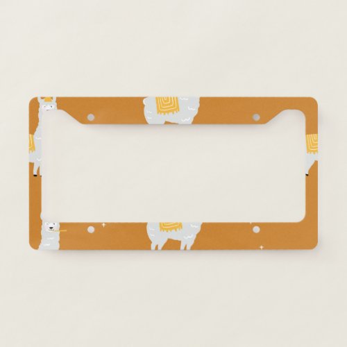 Llama orange background birthday pattern license plate frame