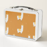 Llama, orange background: birthday pattern. metal lunch box