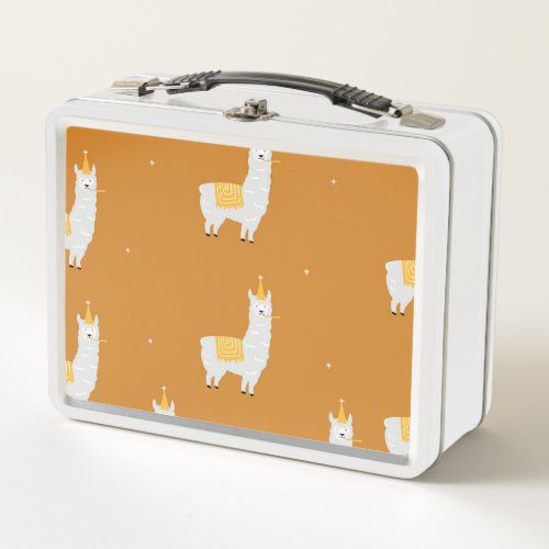 Llama orange background birthday pattern metal lunch box