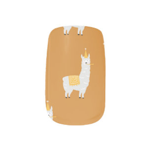 Llama, orange background: birthday pattern. minx nail art