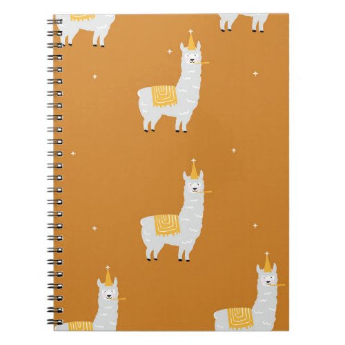 Llama orange background birthday pattern notebook