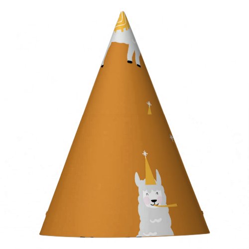 Llama orange background birthday pattern party hat