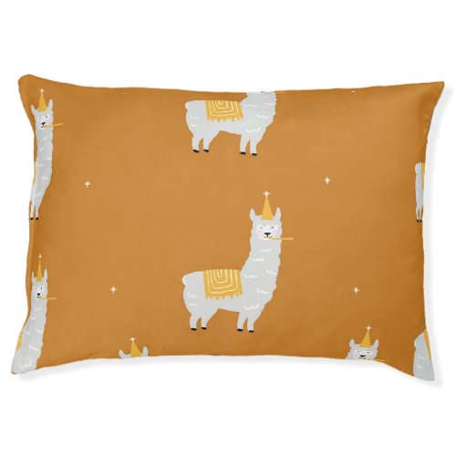 Llama orange background birthday pattern pet bed