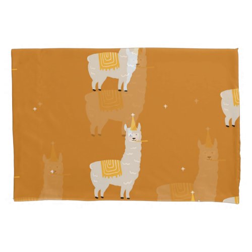 Llama orange background birthday pattern pillow case