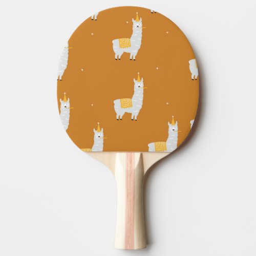Llama orange background birthday pattern ping pong paddle