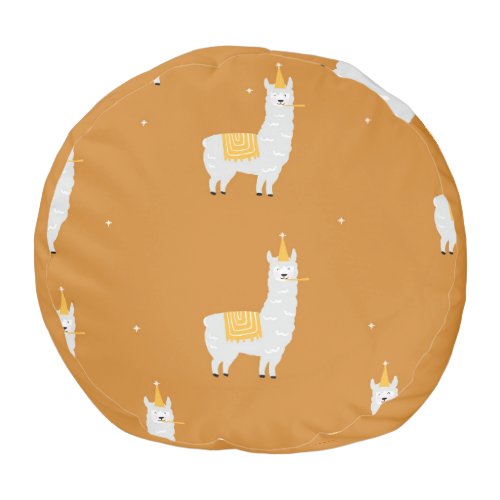 Llama orange background birthday pattern pouf