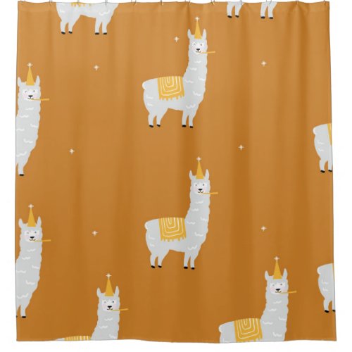 Llama orange background birthday pattern shower curtain