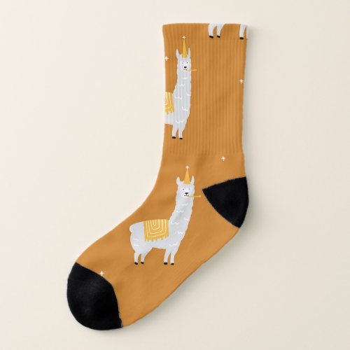 Llama orange background birthday pattern socks