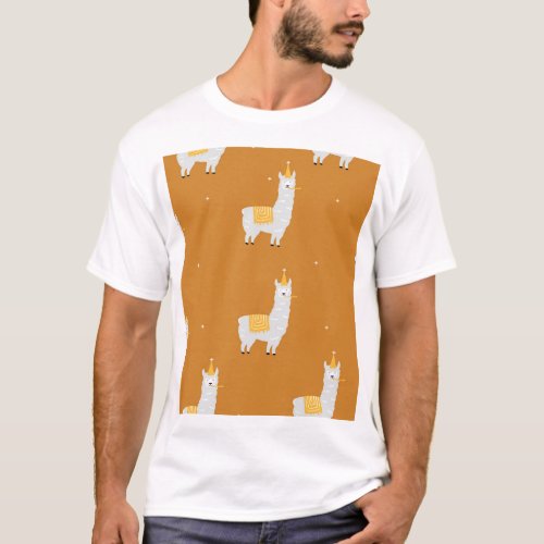 Llama orange background birthday pattern T_Shirt