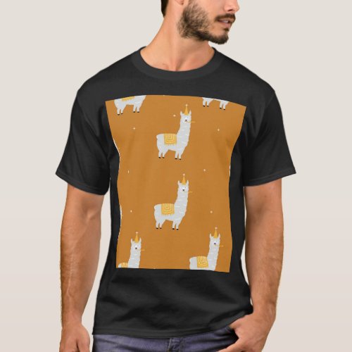 Llama orange background birthday pattern T_Shirt