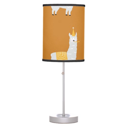 Llama orange background birthday pattern table lamp