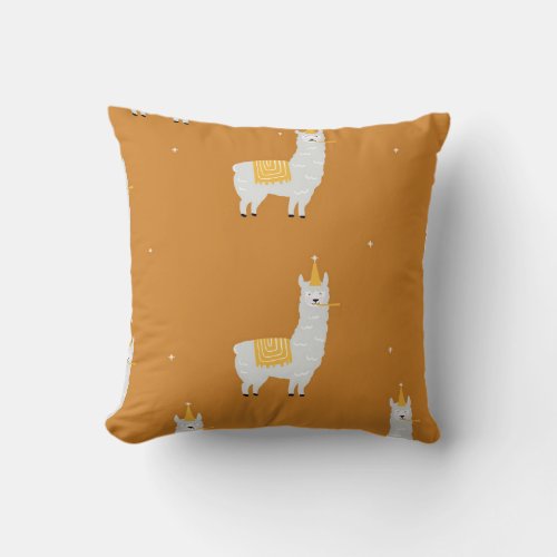 Llama orange background birthday pattern throw pillow