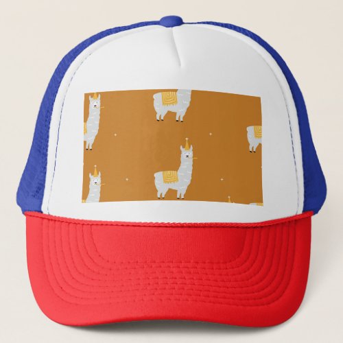 Llama orange background birthday pattern trucker hat
