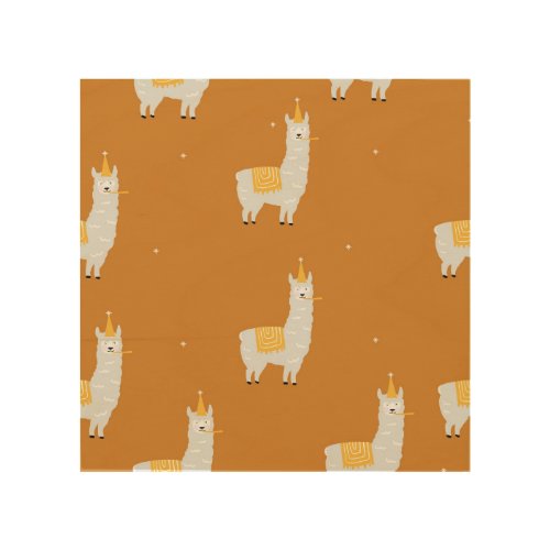 Llama orange background birthday pattern wood wall art