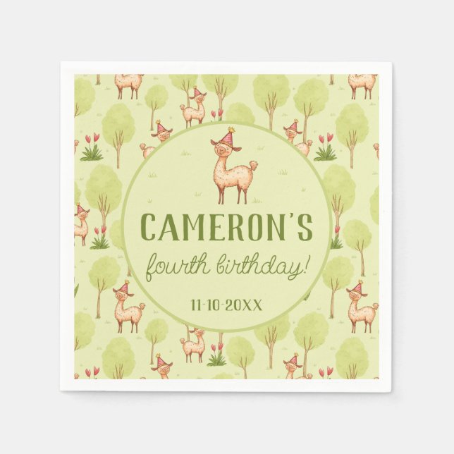 Llama outdoor kid’s birthday celebration  napkins (Front)