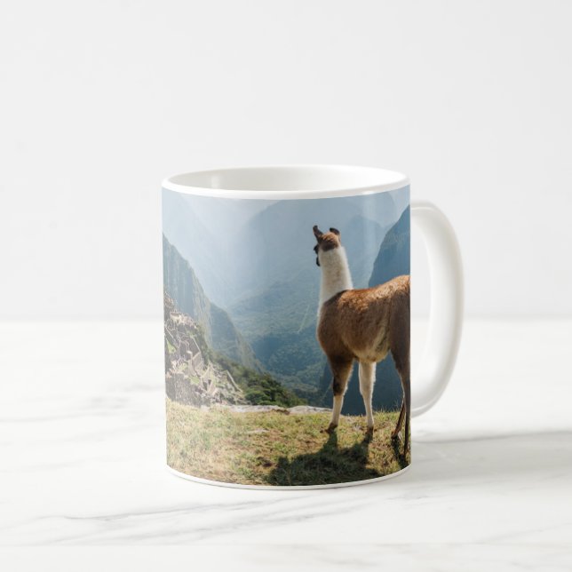 Llama Overlooking Ruins | Machu Picchu, Peru Coffee Mug (Front Right)