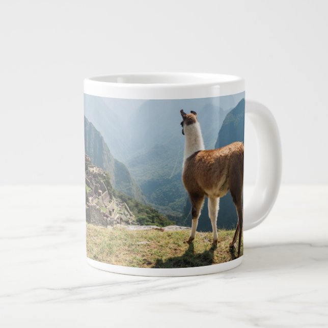 Llama Overlooking Ruins | Machu Picchu, Peru Giant Coffee Mug (Front Right)