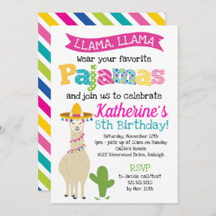 Llama Pajama Birthday Party Invitation