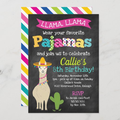 Llama Pajama Birthday Party Invitation