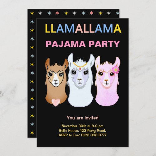 Llama Pajama Party Invitation