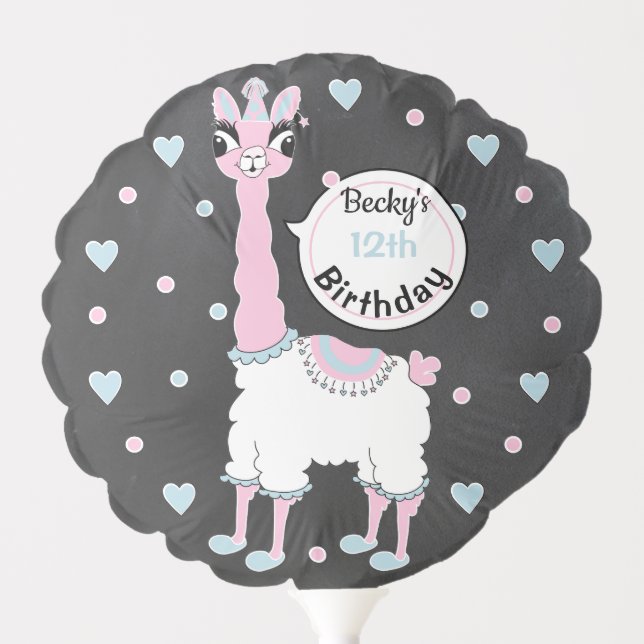 Llama Pajama Pink Blue Blackboard Party Balloon (Front)