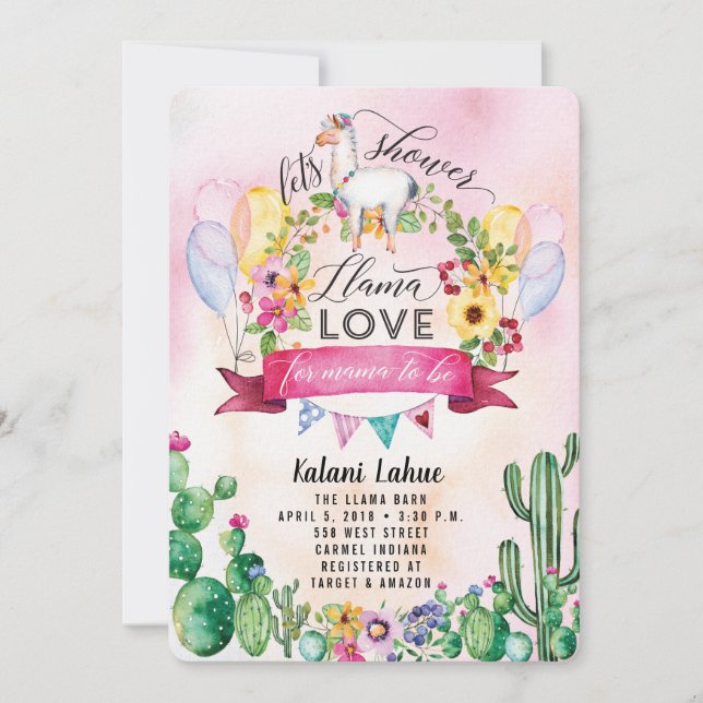 Llama Party Watercolor Baby Shower Invitation (Front)