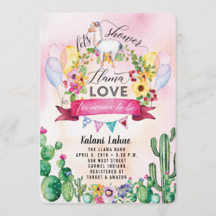 Llama Party Watercolor Baby Shower Invitation