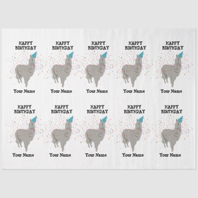 Llama Partying - Animal Having a Party Custom Name Tissue Paper (Front)