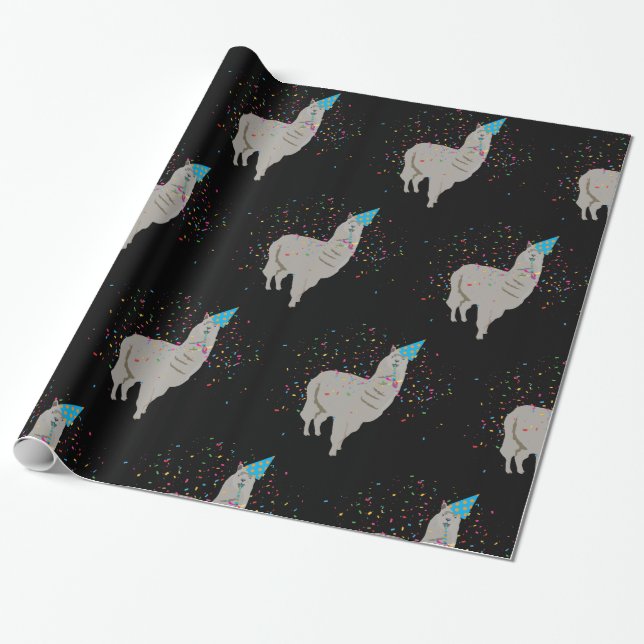Llama Partying - Animals Having a Party Wrapping Paper (Unrolled)