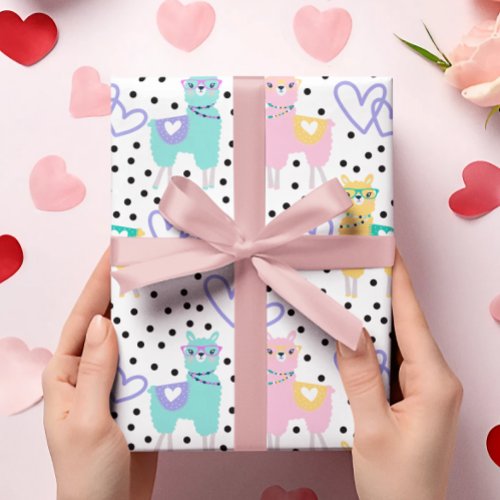 Llama Pastel Purple Love Pattern Print Wrapping Paper