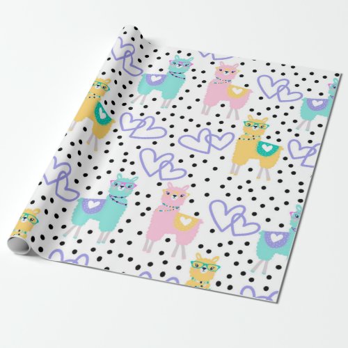Llama Pastel Purple Love Pattern Print Wrapping Wrapping Paper