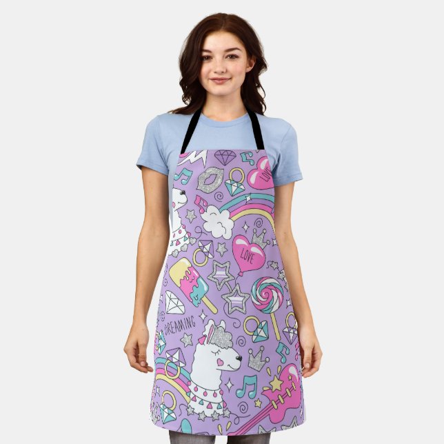 Llama pattern 1 apron (Worn)
