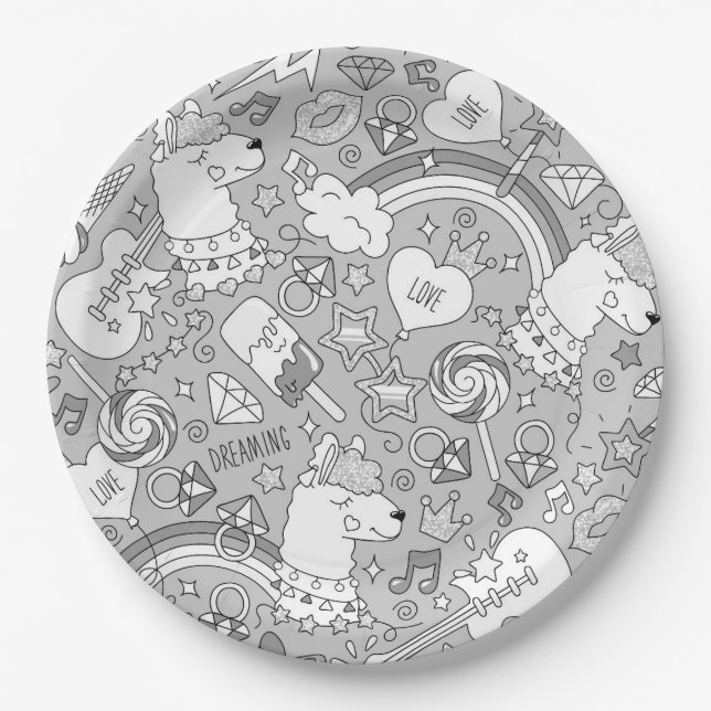 llama pattern 4 paper plates (Front)