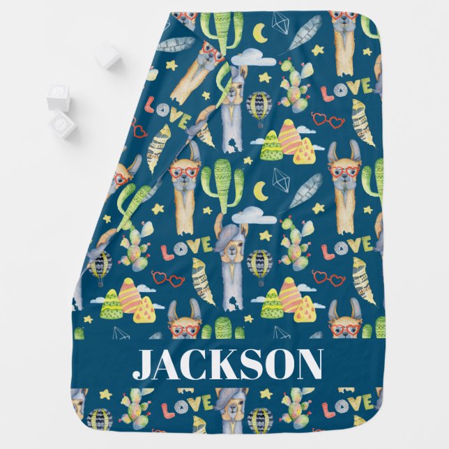 Llama Pattern With Your Name Baby Blanket (In Situ)