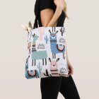 Llama Patterned Tote in Blue, Green & Pink