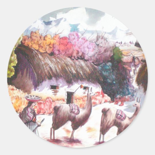 Llama Picture Peru village Classic Round Sticker